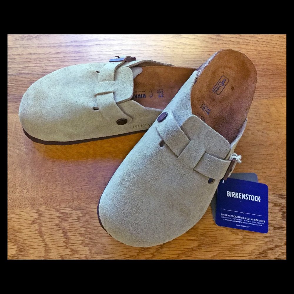 NWT Birkenstock Boston Clogs Taupe Suede Size EU 37, US Women 6